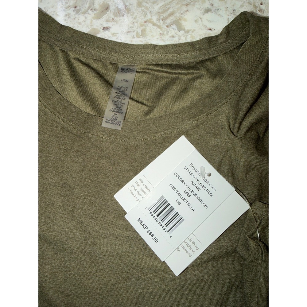 Beyond Yoga Womens Featherweight Balanced Tee Olive Heather 007AW L - Picture 3 of 5